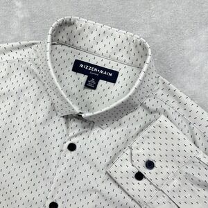 Mizzen+Main Shirt Mens Medium White Blue Leeward Trim No Tuck Stretch Button Up
